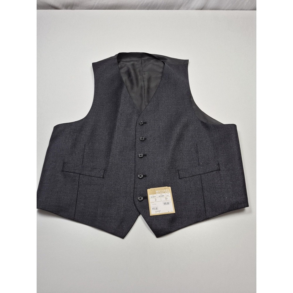 Michael Kors Suit Vest Mens 50 Gray 100% Wool 5 Button Belted 3 Piece NWT